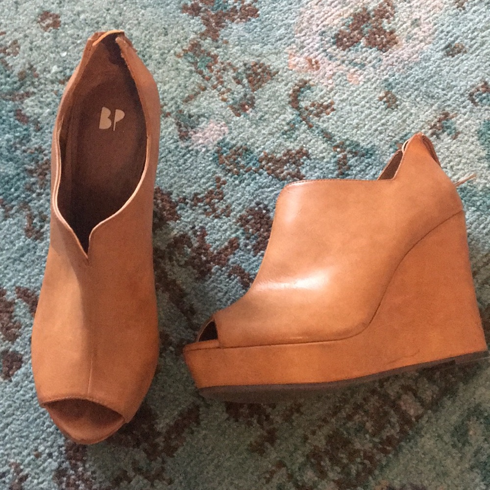 Leather BP Peep Toe Wedge Bootie